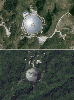 Telescopio di Arecibo e FAST ripresi in un’immagine satellitare 